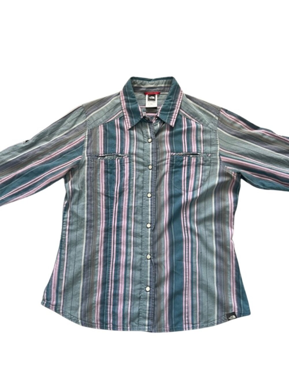 The North Face Women’s Striped Snap-Front Shirt 3/4 Roll Tab Sleeves - Size M